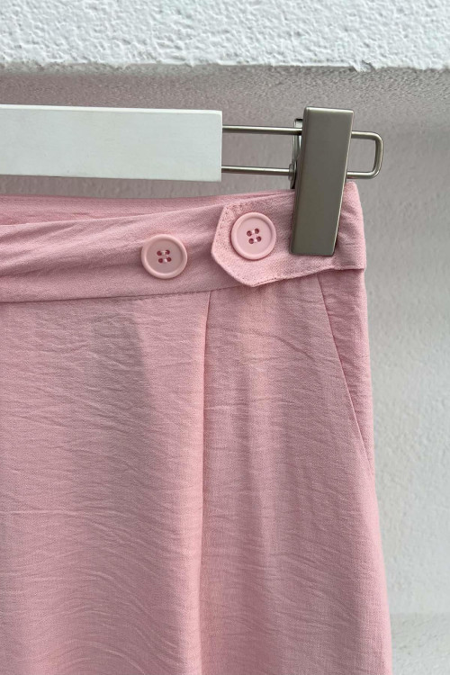 Button Detailed Darted Trousers Pink