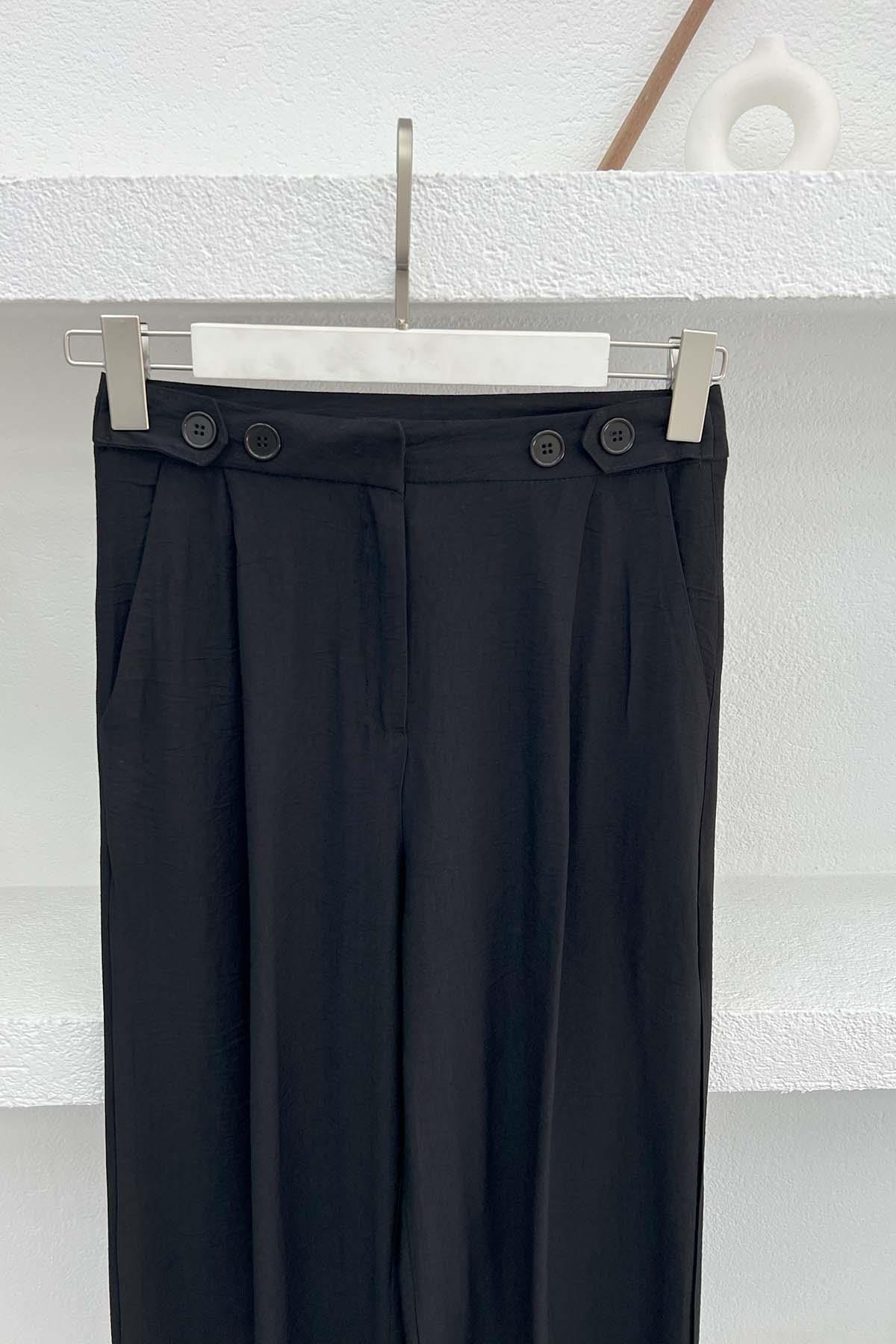 Button Detailed Darted Trousers Black