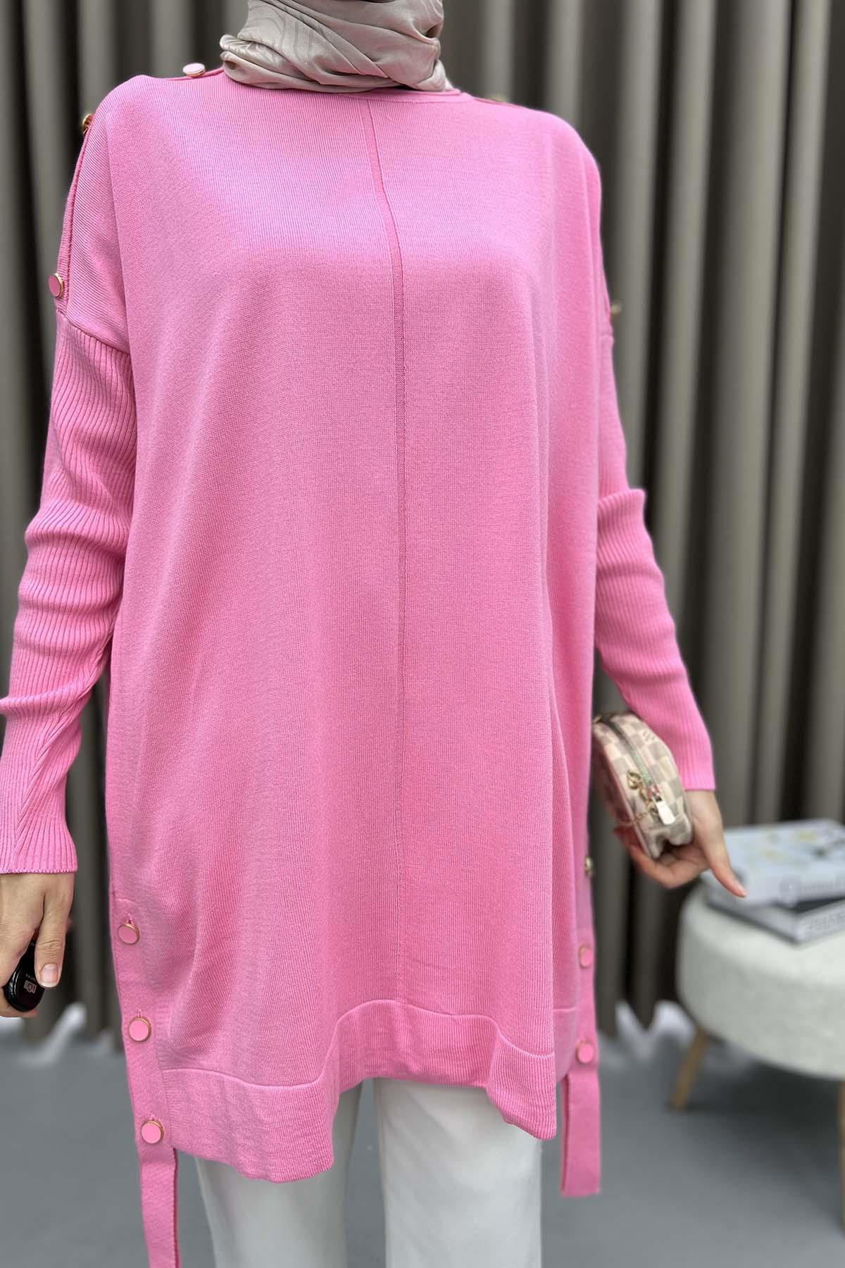 Button Detailed Knitwear Sweater Pink