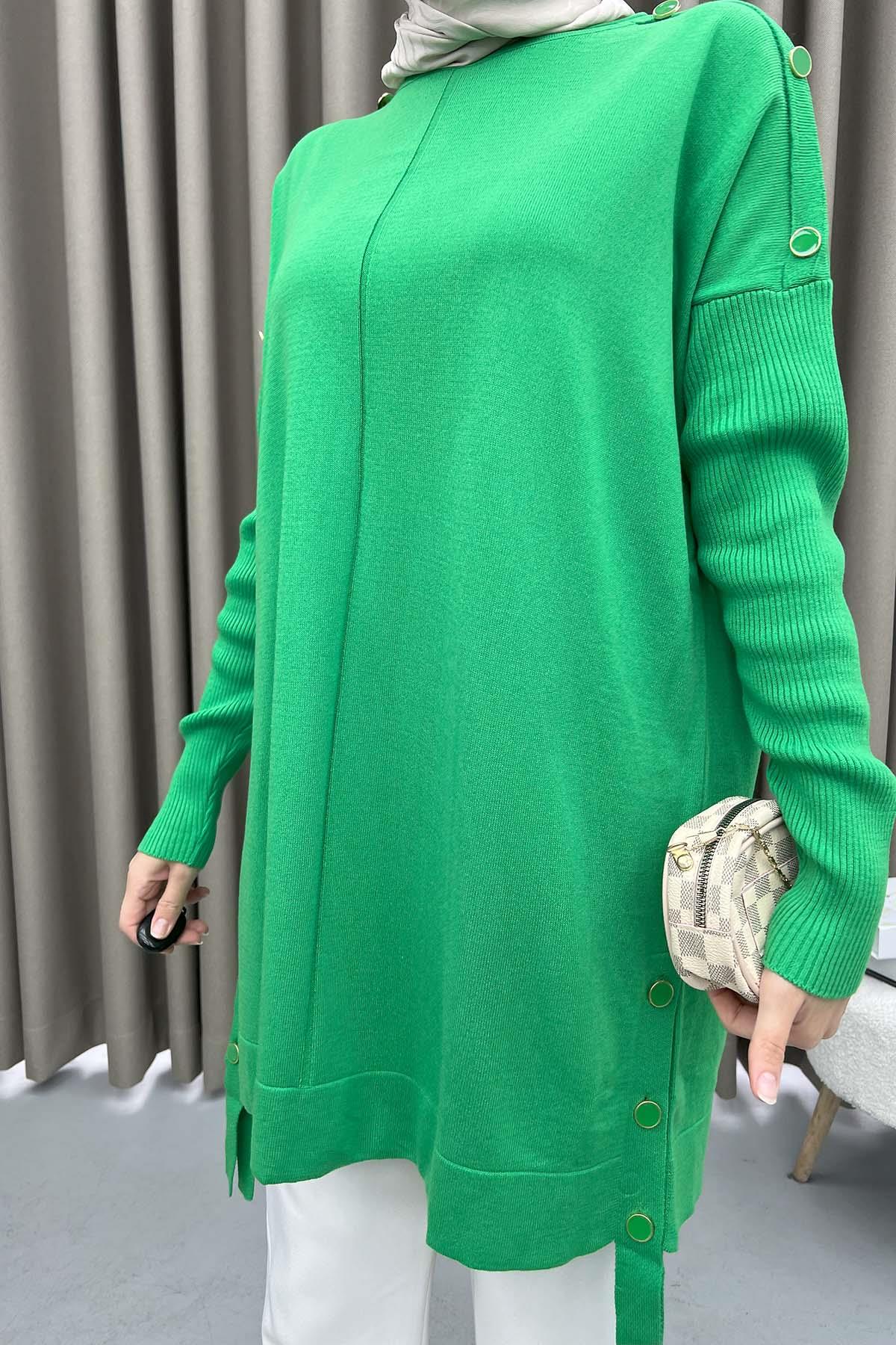 Button Detailed Knitwear Sweater Green