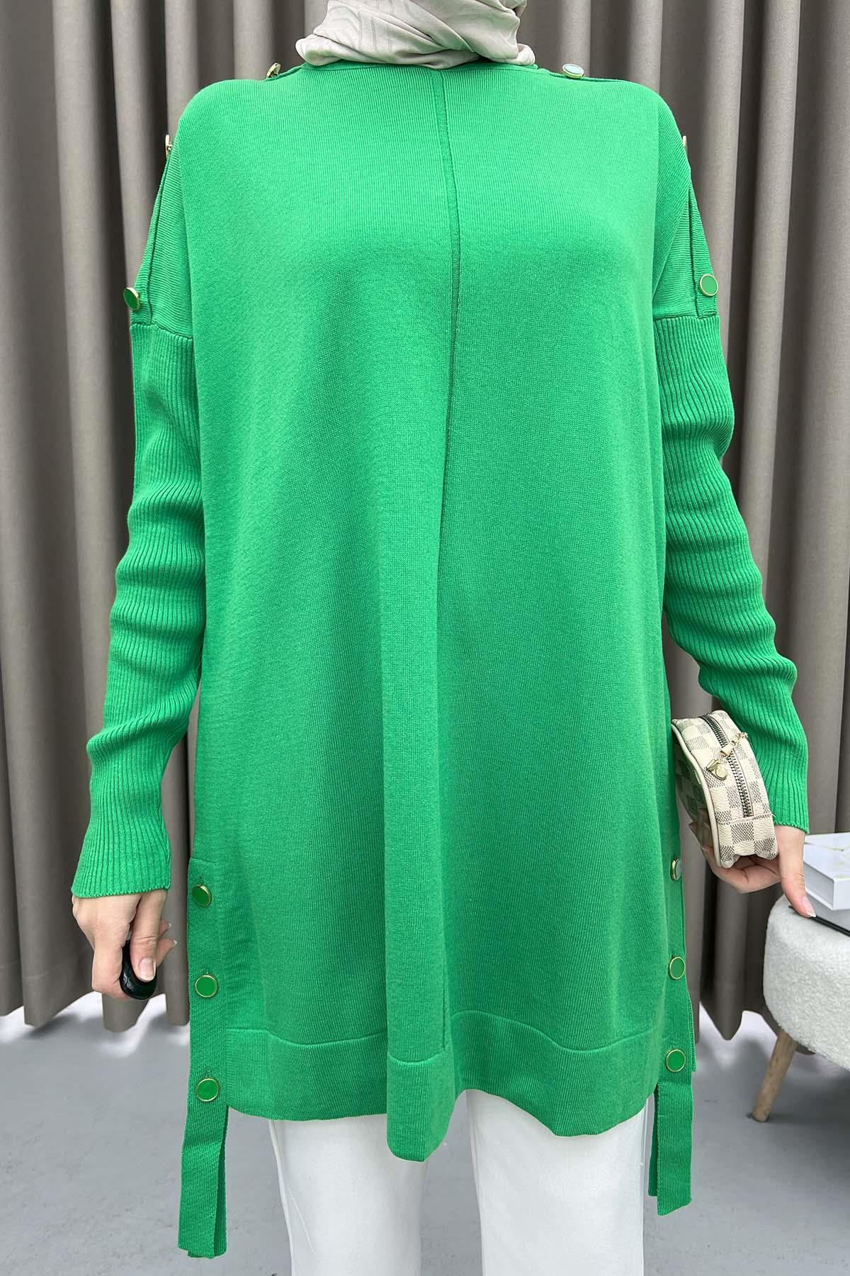 Button Detailed Knitwear Sweater Green