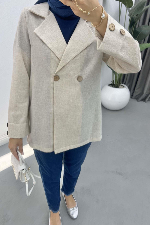 Buttoned Linen Jacket Stone