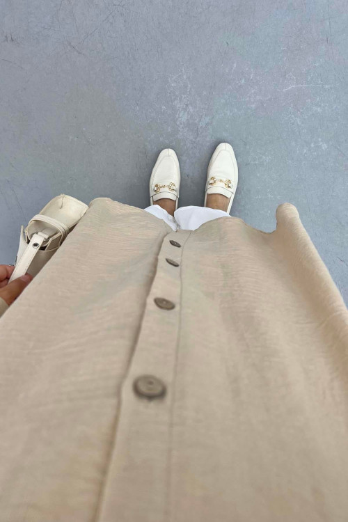 Buttoned Linen Tunic Beige