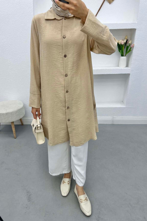 Buttoned Linen Tunic Beige