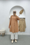 Buttoned Linen Tunic Camel