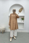 Buttoned Linen Tunic Camel