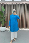 Buttoned Linen Tunic Blue