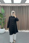 Buttoned Linen Tunic Black