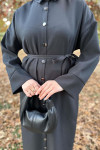 Buttoned Belted Dress Black