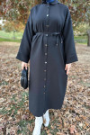 Buttoned Belted Dress Black