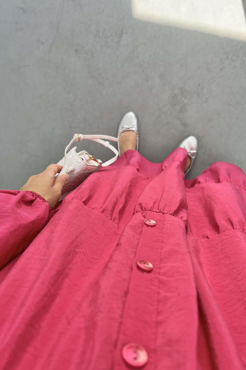 Buttoned Parachute Dress Fuchsia