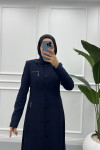 Buttoned Polyviscose Abaya Dark Navy Blue