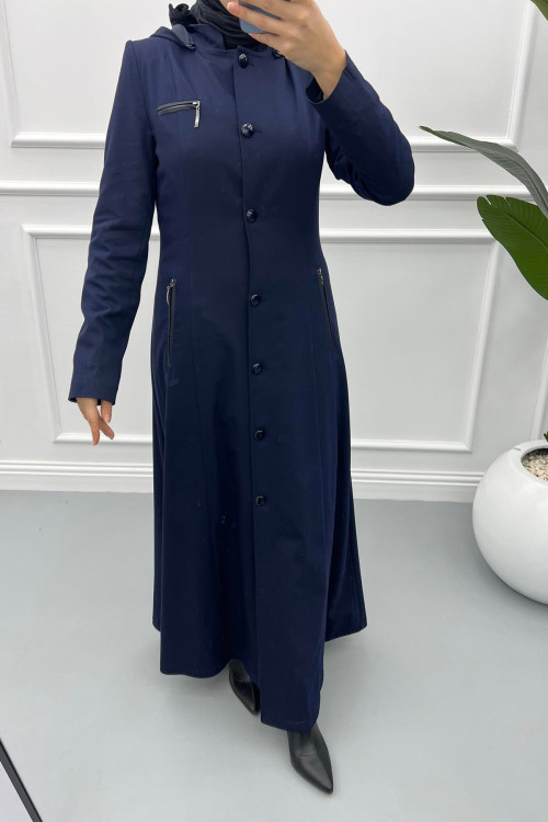 Buttoned Polyviscose Abaya Dark Navy Blue