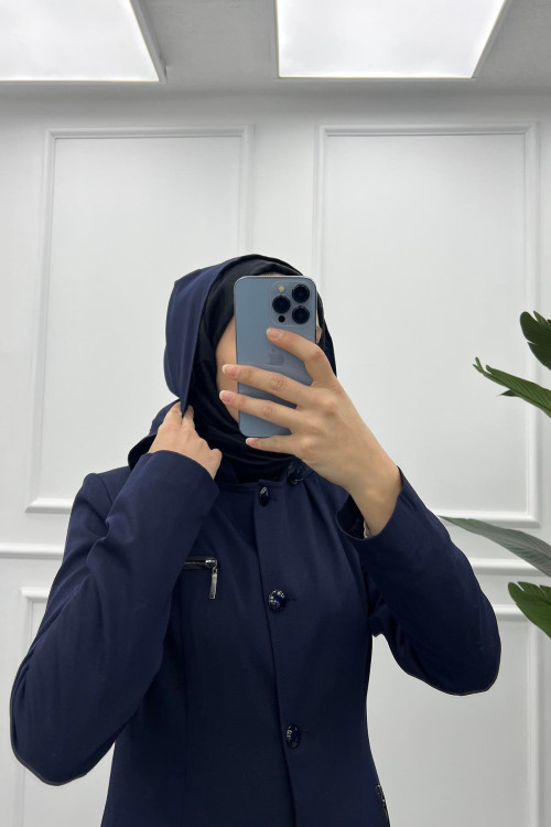 Buttoned Polyviscose Abaya Dark Navy Blue