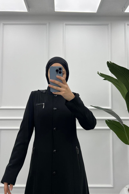 Buttoned Polyviscose Abaya Black