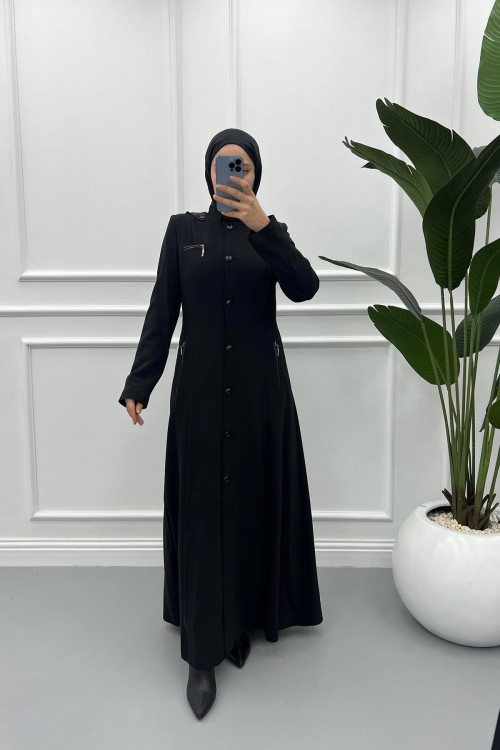 Buttoned Polyviscose Abaya Black