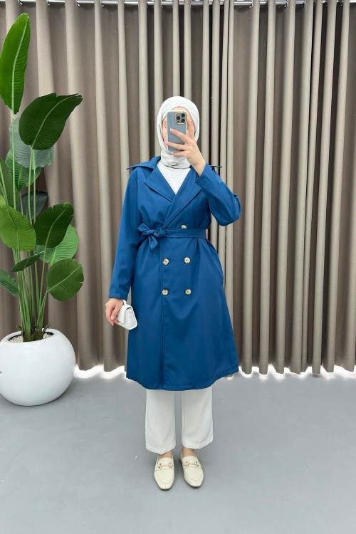 Buttoned Trench Coat Indigo