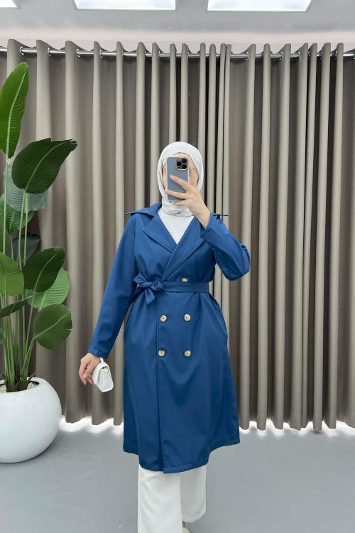 Buttoned Trench Coat Indigo