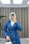 Buttoned Trench Coat Navy Blue