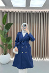 Buttoned Trench Coat Navy Blue