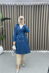 Buttoned Trench Coat Navy Blue