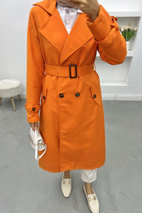 Buttoned Trench Coat Orange