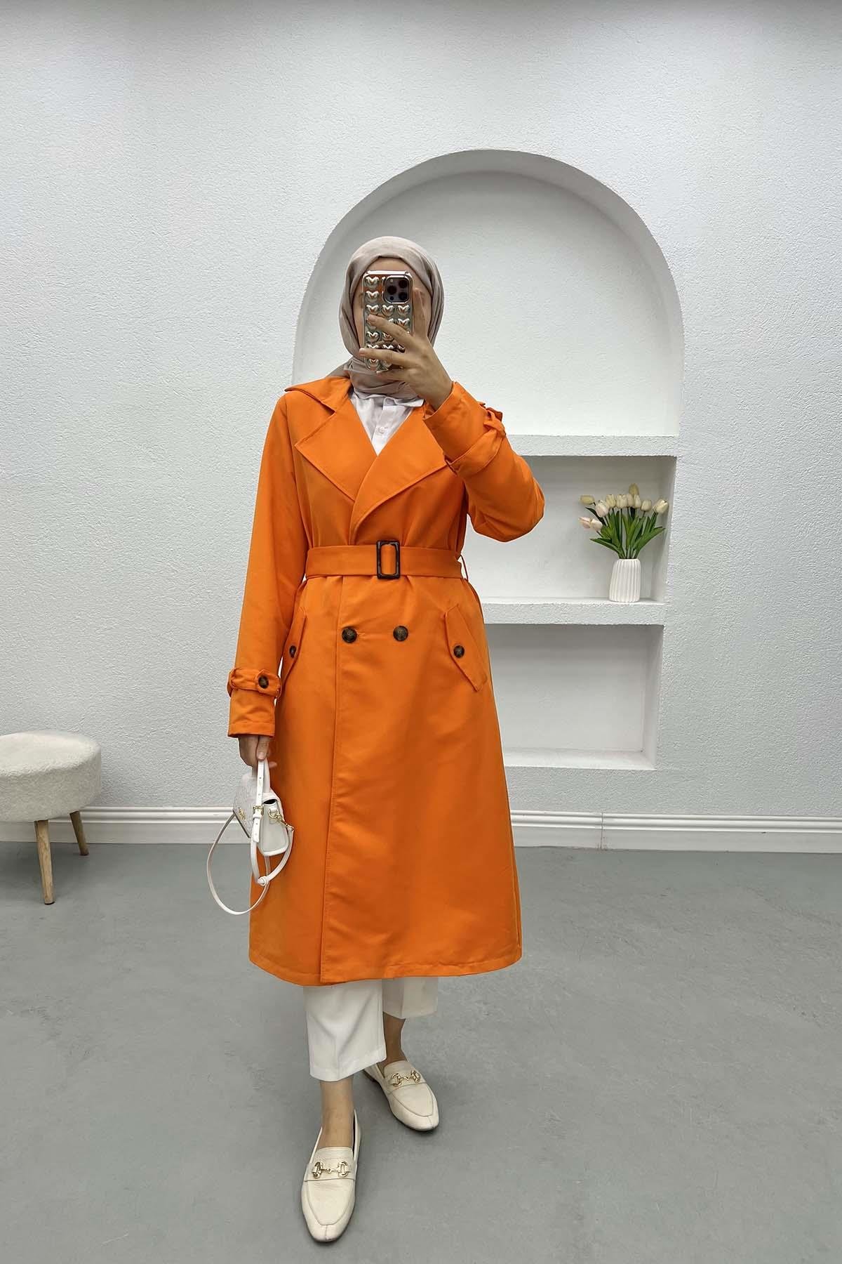 Buttoned Trench Coat Orange