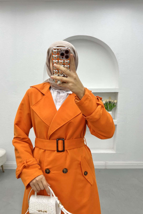 Buttoned Trench Coat Orange