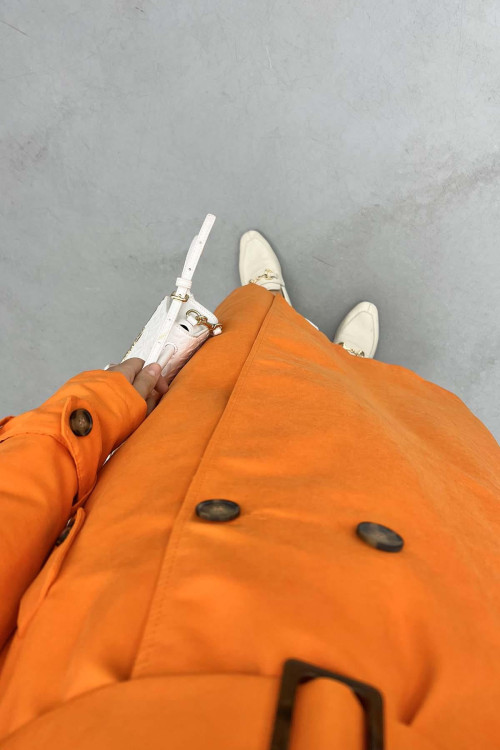 Buttoned Trench Coat Orange