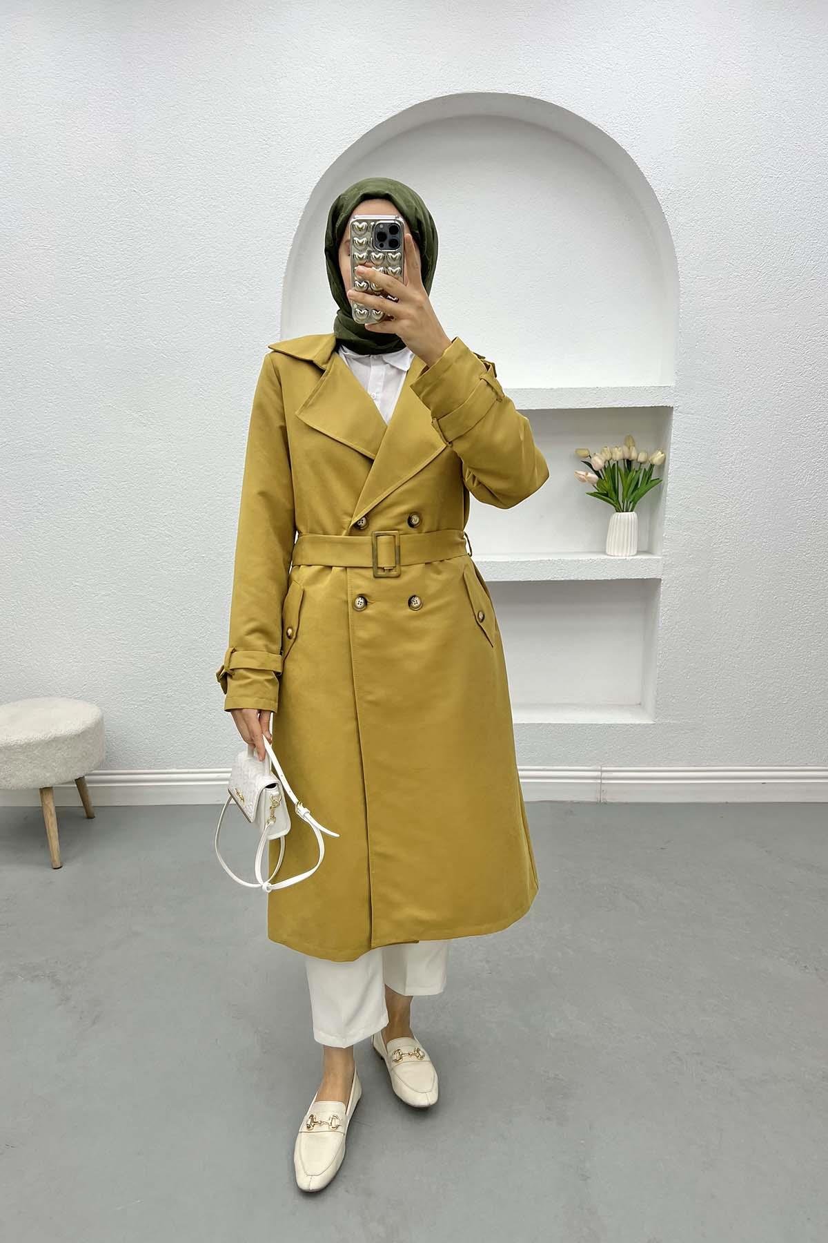 Buttoned Trench Coat Olive Green