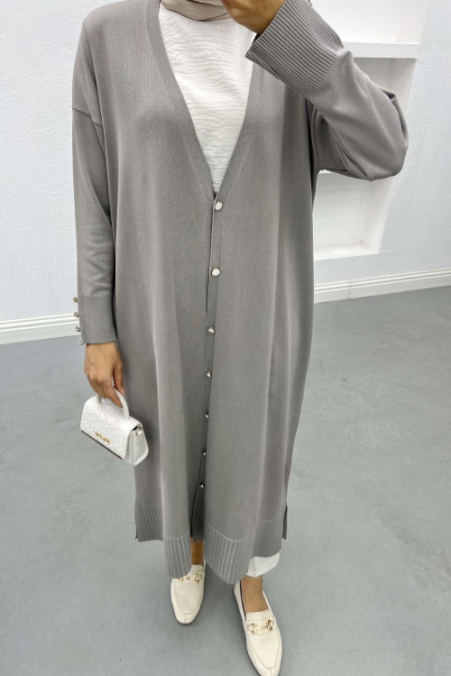 Buttoned Knitted Cardigan Gray