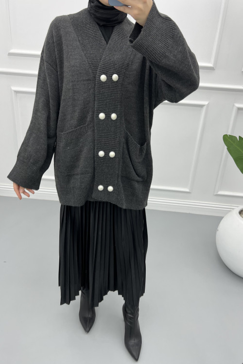 Buttoned Knitted Cardigan Dark-Grey