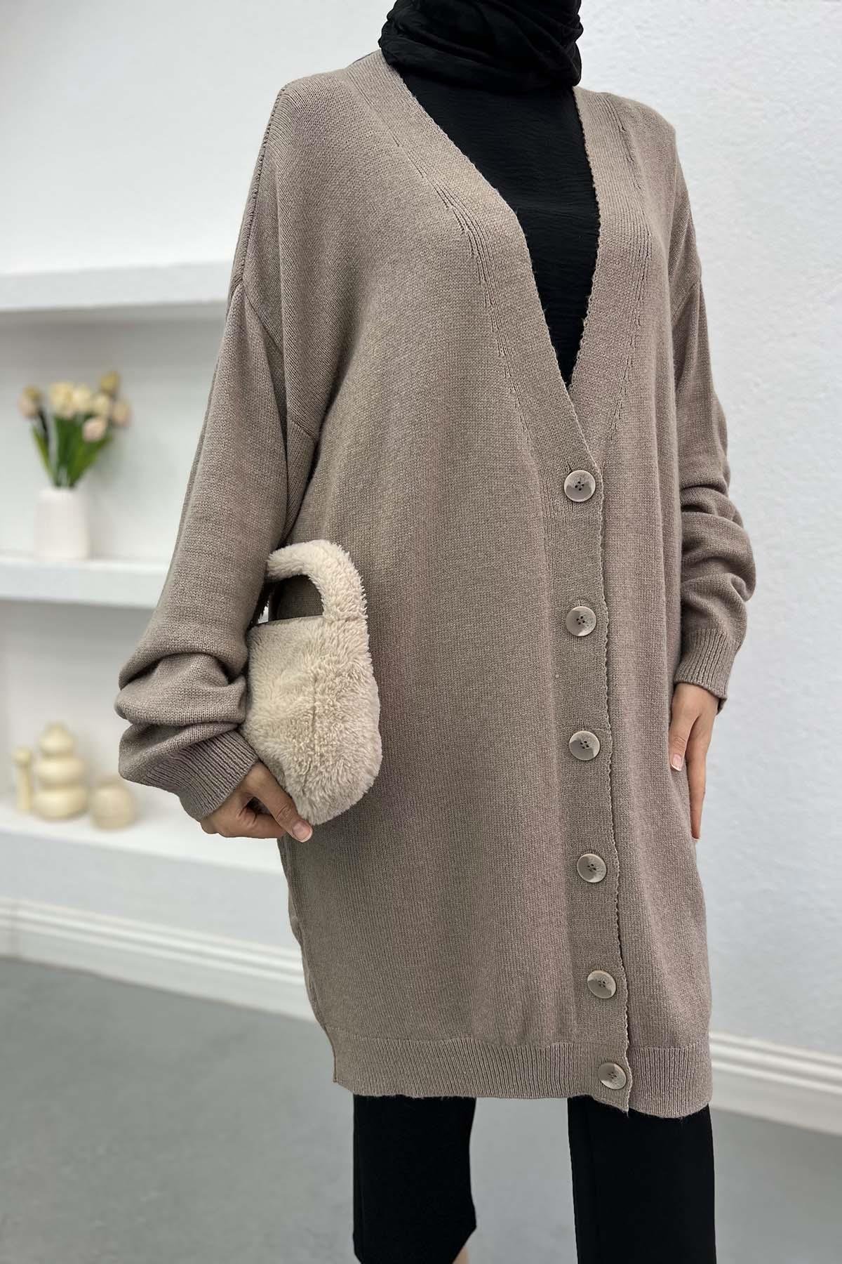 Buttoned Knitted Cardigan Mink