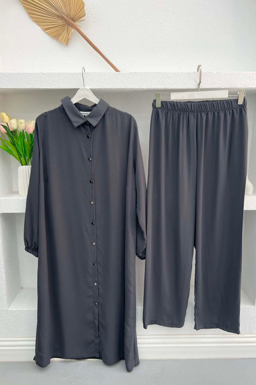 Buttoned Tunic Set Anthracite