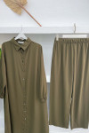 Buttoned Tunic Suit Khaki