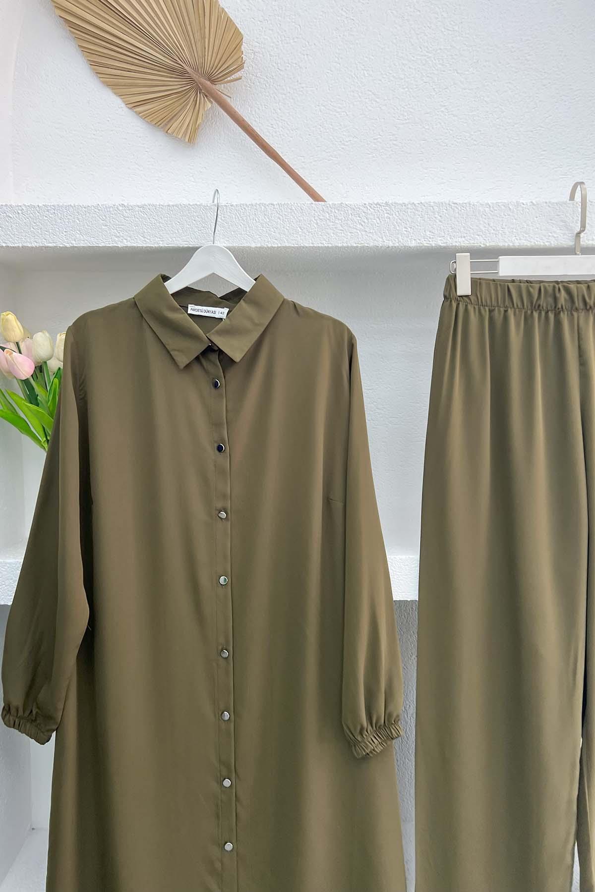 Buttoned Tunic Suit Khaki