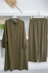 Buttoned Tunic Suit Khaki