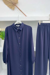 Buttoned Tunic Suit Navy Blue