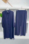 Buttoned Tunic Suit Navy Blue