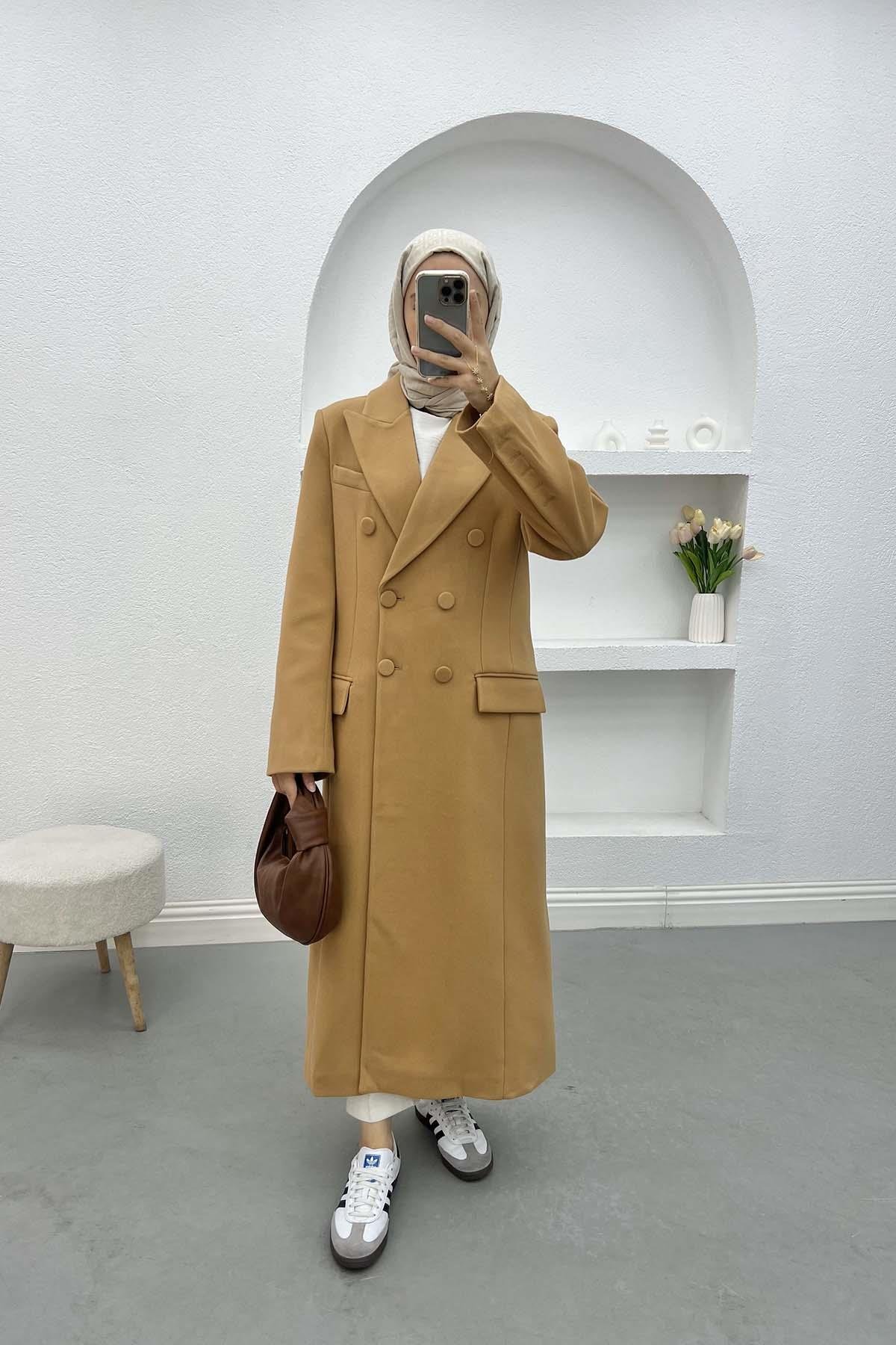 Buttoned Long Coat Milky Coffee