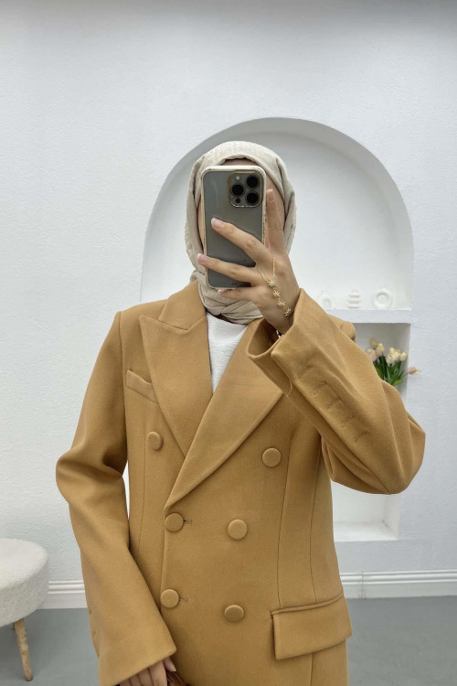 Buttoned Long Coat Milky Coffee