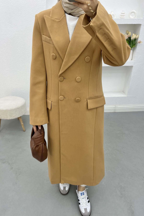 Buttoned Long Coat Milky Coffee