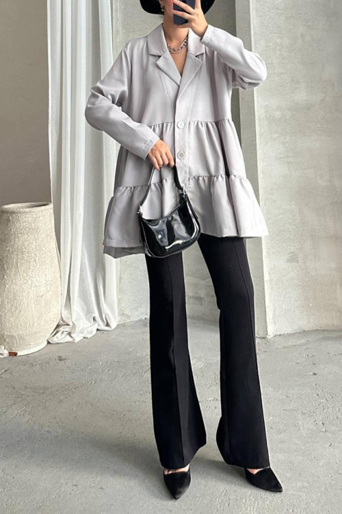 Buttoned Flounce Tunic Light Gray