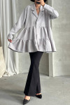 Buttoned Flounce Tunic Light Gray