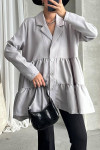 Buttoned Flounce Tunic Light Gray