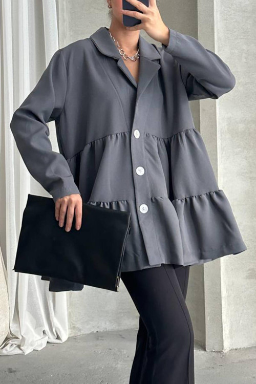 Buttoned Flounce Tunic Gray