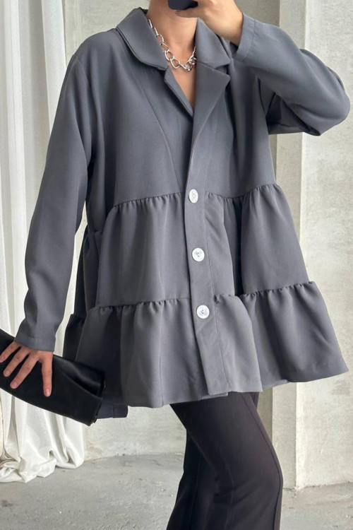 Buttoned Flounce Tunic Gray