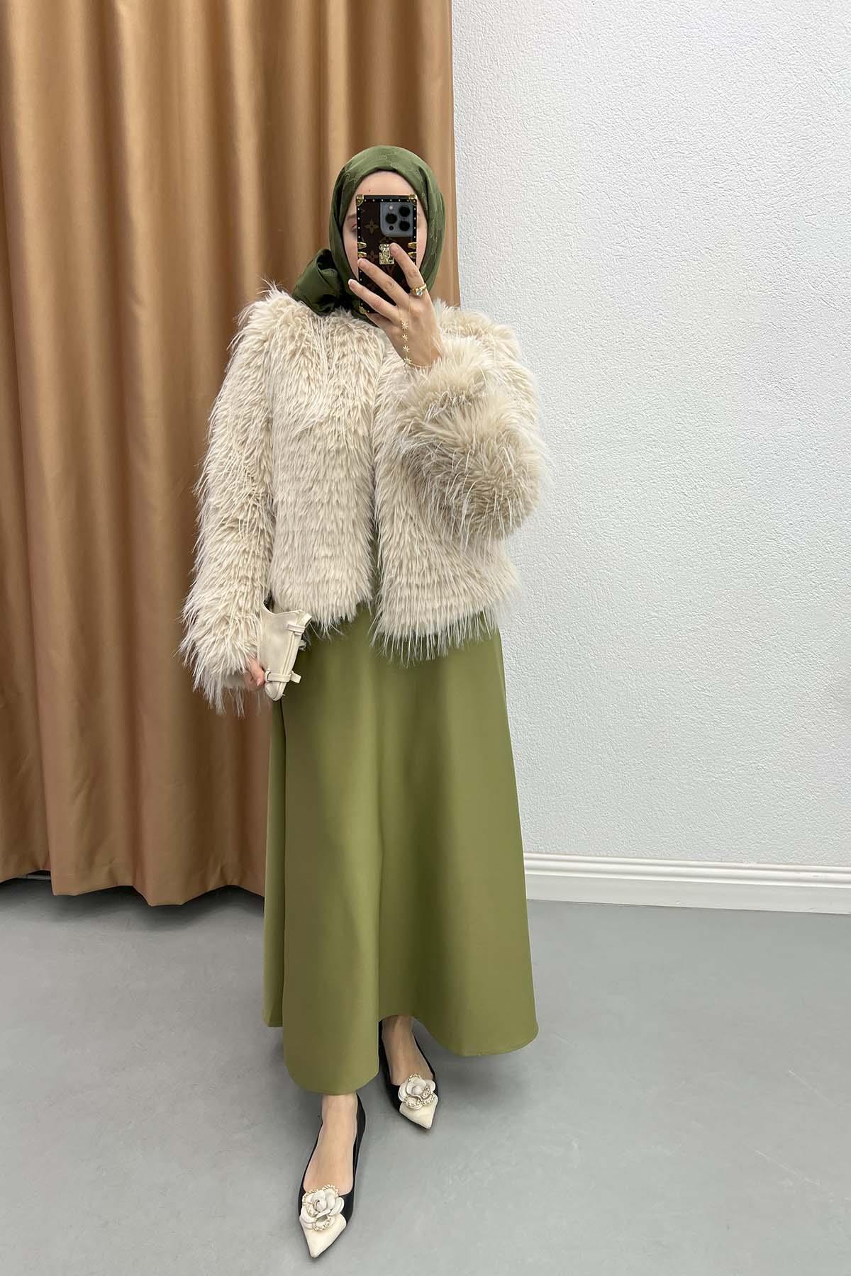 Buttonless Pisa Fur Jacket Stone