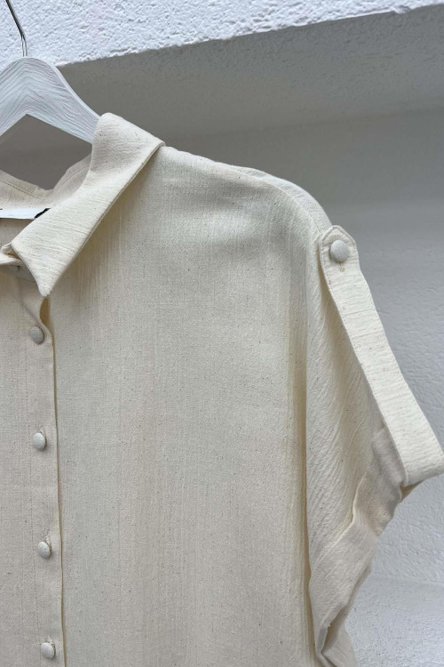 Off Shoulder Linen Shirt Beige