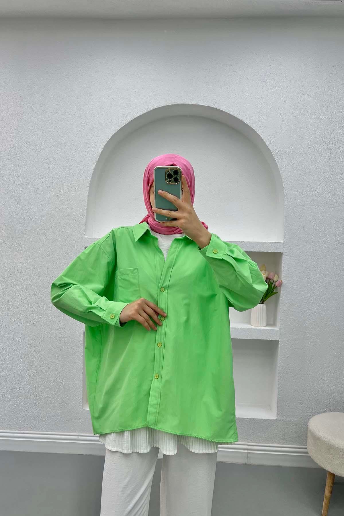 Off Shoulder Oversize Shirt Neon Green